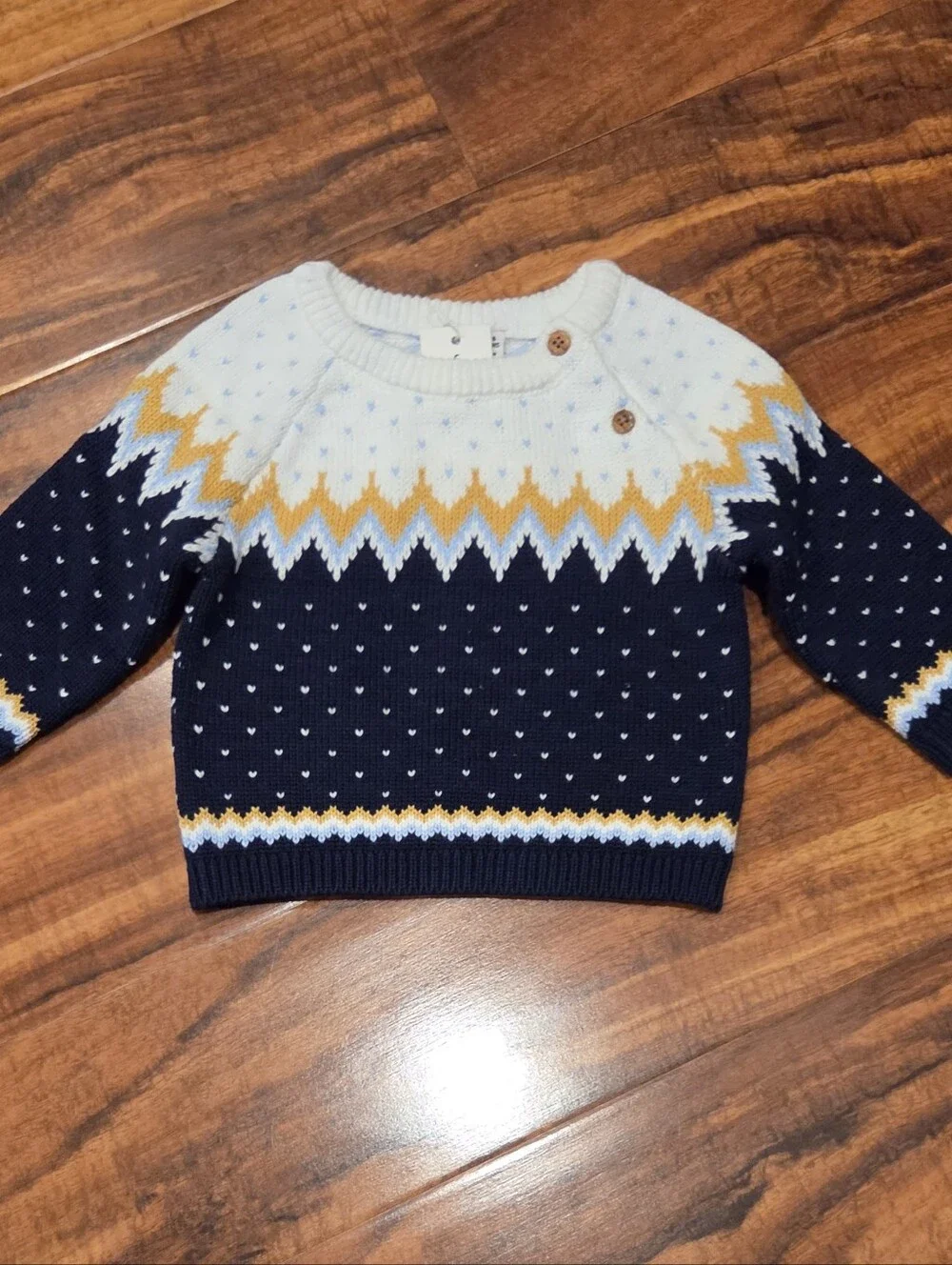 Janie and Jack NWT 3-6 months white/yellow/navy fair isle sweater and pants set